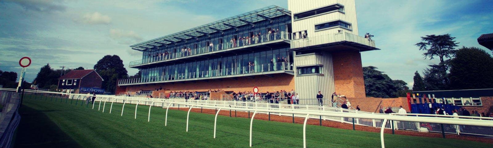 A course-side view of the Grandstand at Fontwell Park
